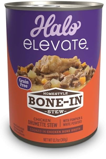 Halo Elevate Dog Homestyle Bone-in Grain Free Chicken Stew with Pumpkin & White Potatoes Wet Food, 12.7 oz., Case of 6