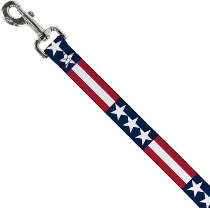 Buckle-Down Dog Leash Stars Stripes Blue White Red White 6 Feet Long 0.5 Inch Wide