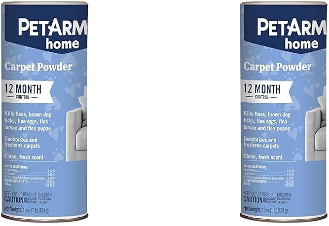 PETARMOR Home Carpet Powder for Fleas and Ticks, Protect Your Home from Fleas and Deodorizes Carpets, 16 Ounce (Pack of 2)
