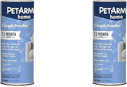 PETARMOR Home Carpet Powder for Fleas and Ticks, Protect Your Home from Fleas and Deodorizes Carpets, 16 Ounce (Pack of 2)