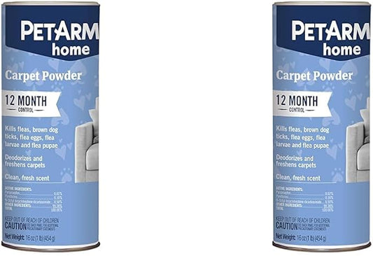 PETARMOR Home Carpet Powder for Fleas and Ticks, Protect Your Home from Fleas and Deodorizes Carpets, 16 Ounce (Pack of 2)