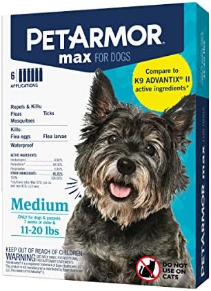 PetArmor Max Flea, Tick and Mosquito Prevention for Medium Dogs (11 to 20 Pounds), Topical Dog Flea Treatment Repels and Kills, 6 Month Supply