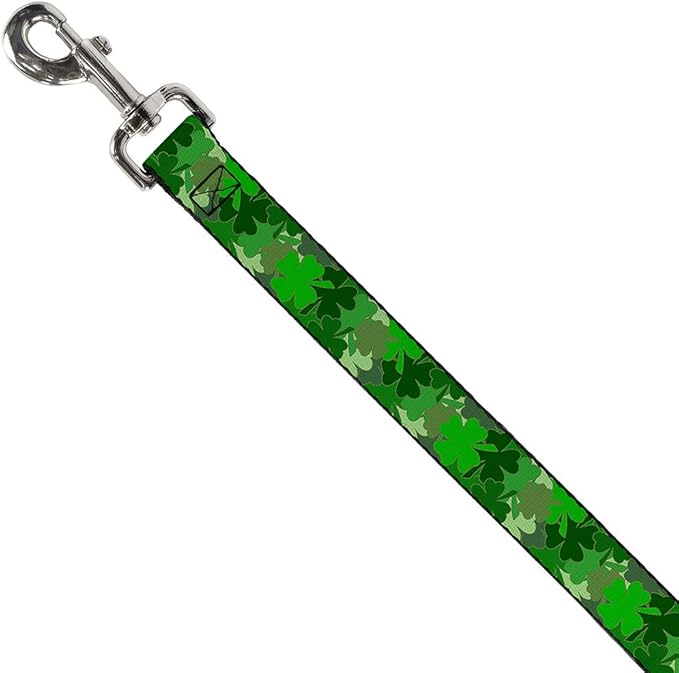 Buckle-Down Dog Leash St Pats Stacked Shamrocks Greens 6 Feet Long 1.5 Inch Wide