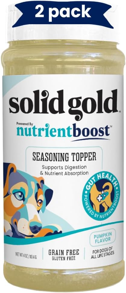 Solid Gold Dog Food Seasoning for Picky Eaters - Nutrientboost Dog Food Topper Shaker Appetite Enhancer for Dogs Pumpkin Flavor - Contains Proteins & Amino Acids to Promote Digestion & Immunity - 2 Ct