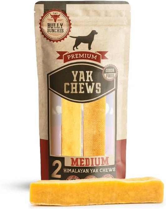 Bully Bunches Medium Authentic Yak Cheese Himalayan Chews for Medium & Small Dogs - All Natural Dog Treat Dental Chews, Made with Real Yak Milk - Lactose & Rawhide Free (2 Pk)