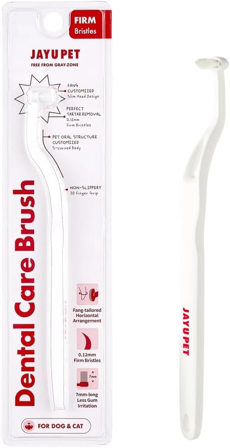 Dental Care Brush (Firm Bristles) - Resilient Toothbrush for Dog Tartar & Plaque Removal, Horizontal Head and S-curved Body