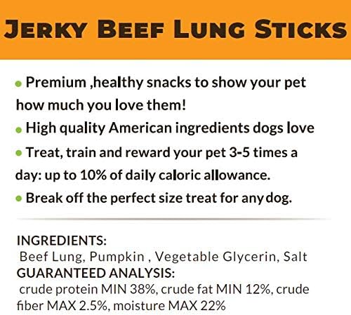 Hank & Harley Jerky Sticks Beef Lung 1 lb - USA Lean Protein Soft Dog Treats with Pumpkin. 100% Natural, NO Added Sugar, Flour or fillers. Ideal for finicky Pets