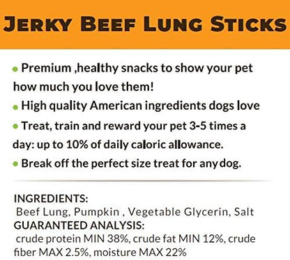 Hank & Harley Jerky Sticks Beef Lung 1 lb - USA Lean Protein Soft Dog Treats with Pumpkin. 100% Natural, NO Added Sugar, Flour or fillers. Ideal for finicky Pets