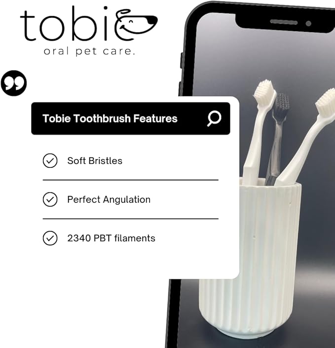 Toothbrush for Dogs with 2340 Filaments - Adult & Puppy Toothbrush - Gentle Doggy Toothbrush with Soft Bristles - Soft Dog Toothbrush for Dog Dental Care - in Black