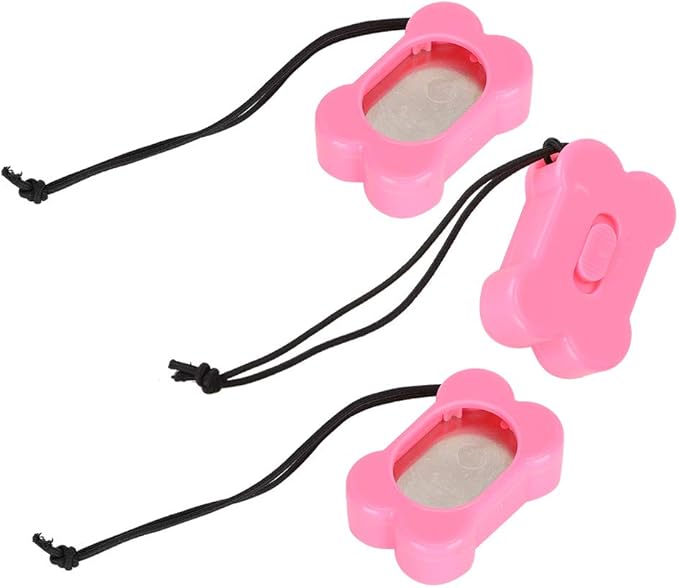 3Pcs Pink Bone Shape Dog Training Clicker, 3 level Volume Adjustment Pet Training Clickers with Wrist Strap for Dogs Cats Birds, Durable and Lightweight