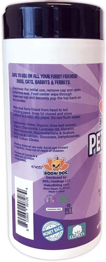 Bodhi Dog Pet Wipes | Wipes for Dog Grooming | Wipe Away Pet Odors & Deodorizes Coat | No Parabens or SLS | Large Wet & Thick Pet Wipes | Best for Cleaning Dogs and Cats (Lavender, 60CT)
