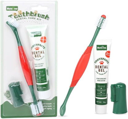 Pets Toothbrush Kit,3 Pieces Set with Toothpaste Fingerbrush and Toothpaste,Teeth Cleaning for Cat and Dog Pet Oral Care Fresh Toothbrush Beef Flavor Tooth Brushing Kit for Puppies Kitten