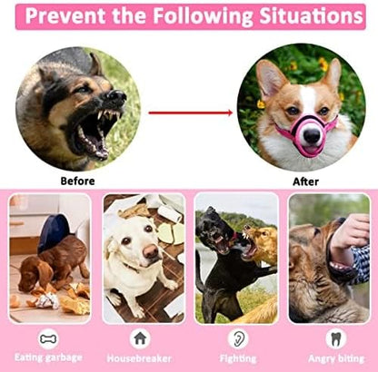 LUCKYPAW Dog Muzzle Anti Biting Barking and Chewing with Comfortable Mesh Soft Fabric and Adjustable Strap, Suitable for Small, Medium and Large Dogs(Hot Pink Trim,XS)