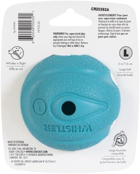 Chuckit The Whistler Ball Dog Toy, Large (3 Inch Diameter) for Dogs 60-100 lbs, Pack of 1