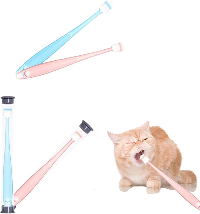 2 Pack Cat & Dog Toothbrush,360 Degree silicone pet Toothbrush,Cat Dental Care,Deep Clean,Independent Packaging,Bad Breath Tartar Teeth Care Dog Cat Cleaning Mouth pet cleaning covers Emeliest