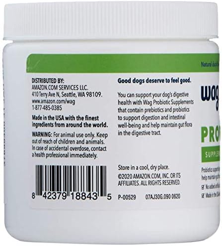 Amazon Brand - Wag Probiotic Supplement Chews for Dogs, Natural Duck Flavor, 90 count