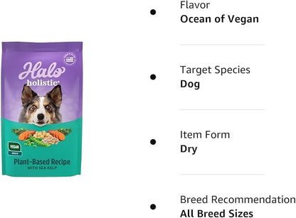 Halo Holistic Plant-Based Recipe with Kelp, Complete Digestive Health, Vegan Dry Dog Food Bag, Adult Formula, 10-lb Bag
