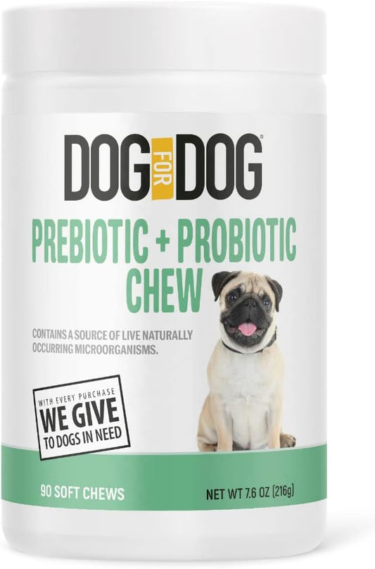 DOG for DOG Probiotics for Dogs - Digestive Enzymes for Dogs Support Gut Health | Probiotic & Prebiotic Chews Treat Diarrhea, Itchy Skin & Improves Gut Health | Made in The USA | 90 Bacon Flavor Chews