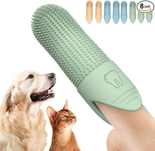 360° Dog Toothbrush Kit 8-Pack 3pcs Green 3pcs blue 2pcs beige Dog Tooth Brush Finger Cleaning Food Grade Silicone Fits Most Fingers Toothbrush for Dogs & Cats Dental Care