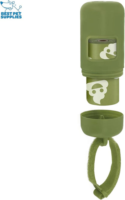 Best Pet Supplies Dog Poop Bag Holder Leash Attachment with 30 Bags, Reusable Dispenser for Travel, Walking, Park, and Outdoor Use, Durable with Clip-On - Green, Pack of 2