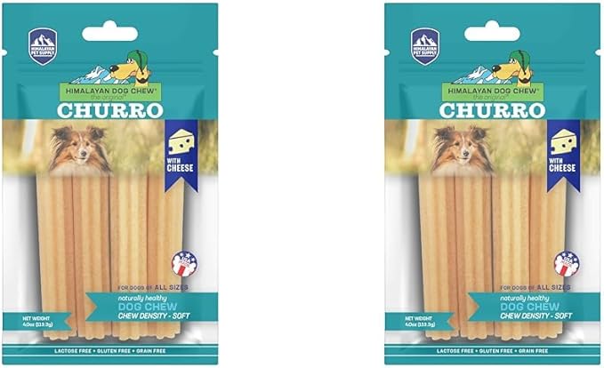 yaky CHURRO Himalaya Cheese Treats | Lactose Free | Gluten Free | Grain Free | USA MADE | for All Breeds | 4 CHURROs per Pouch | Original Cheese Flavor (Pack of 2)