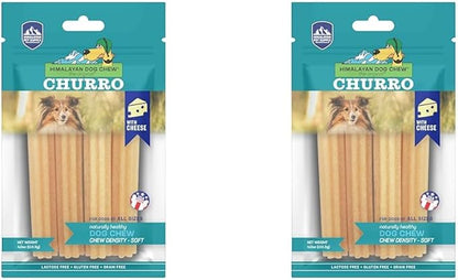 yaky CHURRO Himalaya Cheese Treats | Lactose Free | Gluten Free | Grain Free | USA MADE | for All Breeds | 4 CHURROs per Pouch | Original Cheese Flavor (Pack of 2)