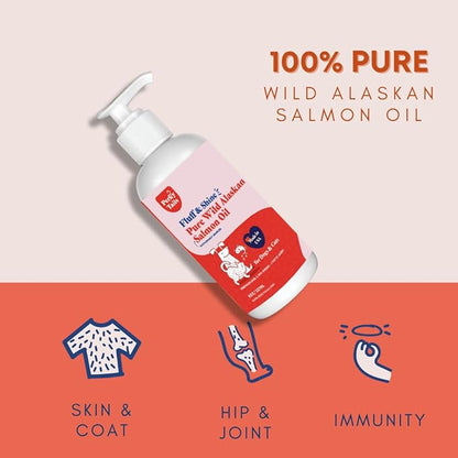 Pure Wild Alaskan Salmon Oil for Dogs and Cats - 8oz, Premium Omega 3 Supplement Fish Oil, Dog Vitamins and Supplements for Skin and Coat, Joint Support, Immune Support and Allergy Relief