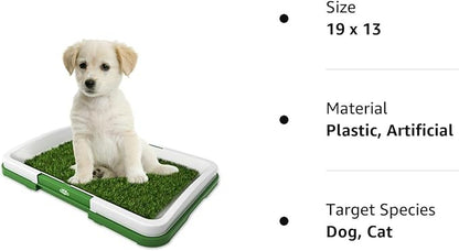 Artificial Grass Pee Pad Set for Dogs - Reusable Puppy Essential for Potty Training Small Pets Indoors and Outdoors by PETMAKER (Green)