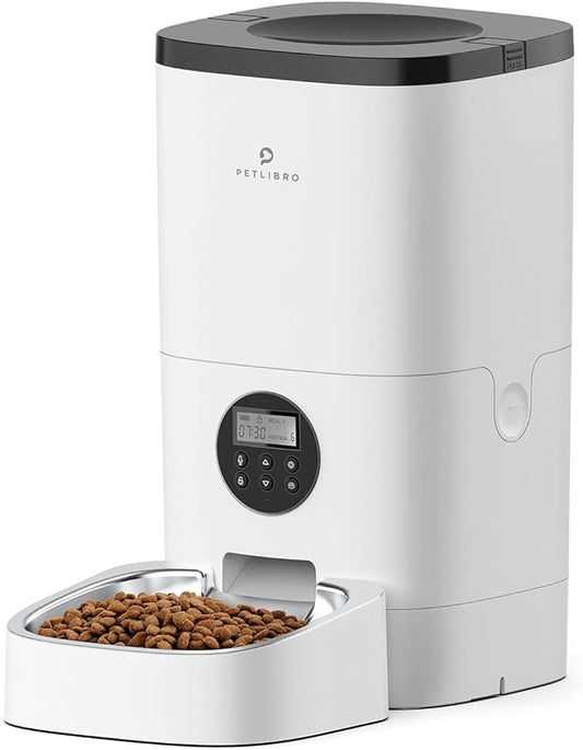 PETLIBRO Automatic Dog Feeder, 6L Dog Food Dispenser with Timer Interactive Voice Recorder, Auto Dog Feeder with Desiccant Bag 1-4 Meals Dry Food, White Opaque
