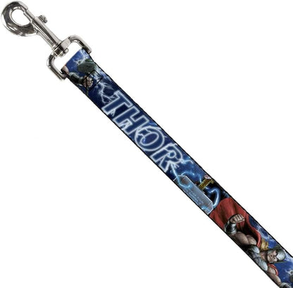 Buckle-Down Dog Leash Avengers Thor Hammer Action Pose Galaxy Blues White 6 Feet Long 1.0 Inch Wide, multicolor
