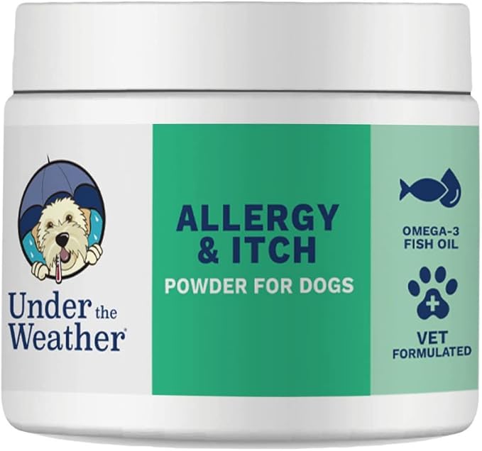 Under The Weather Allergy & Itch Relief Powder for Dogs | Dog Allergy and Itch Aid | Immune Booster and Skin & Coat Supplement for Dogs | Aids Seasonal Allergies, Skin Hot Spots & Anti-Itch