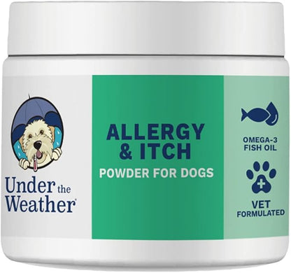 Under The Weather Allergy & Itch Relief Powder for Dogs | Dog Allergy and Itch Aid | Immune Booster and Skin & Coat Supplement for Dogs | Aids Seasonal Allergies, Skin Hot Spots & Anti-Itch