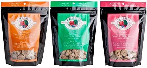 Fromm Four-Star Nutritionals Oven-Baked Grain-Free Dog Treats 3 Flavor Variety Bundle: (1) Fromm Chicken With Carrots And Peas Recipe Grain-Free Dog Treats, (1) Fromm Lamb With Cranberry Recipe
