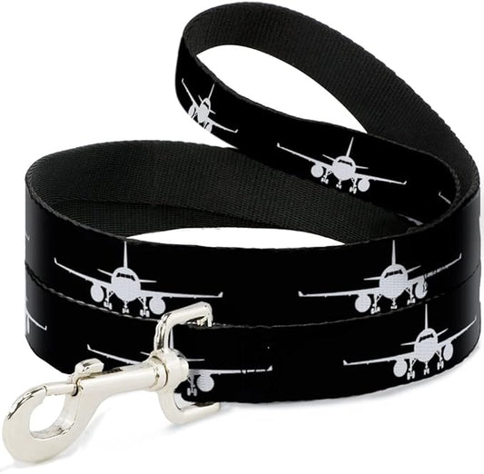Dog Leash Airplane Silhouette Black White 6 Feet Long 0.5 Inch Wide