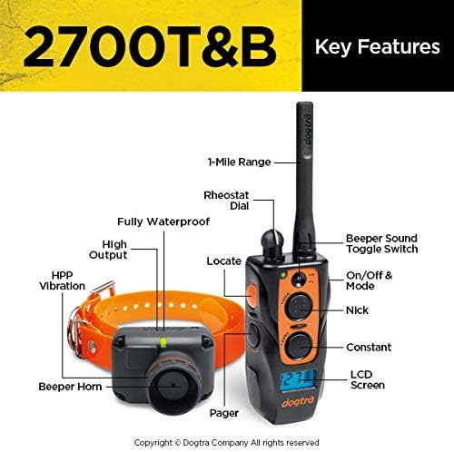 Dogtra 2700 T&B 1-Dog Remote Training and Beeper Collar - 1 Mile Range, Fully Waterproof, Rechargeable, Static, Vibration - Includes PetsTEK Dog Training Clicker