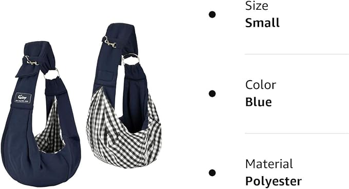 CUBY Dog and Cat Sling Carrier - Hands Free Reversible Pet Papoose Bag - Soft Pouch and Tote Design - Suitable for Puppy, Small Dogs Cats Outdoor (Blue, Adjust strap 1.0)