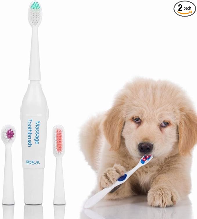 Pssopp Pet Electric Toothbrush Dog Cat Teeth Cleaning Tool Professional Electric Dog Toothbrush with Two Soft Brush Head