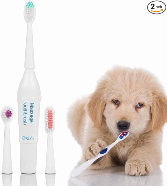 Pssopp Pet Electric Toothbrush Dog Cat Teeth Cleaning Tool Professional Electric Dog Toothbrush with Two Soft Brush Head