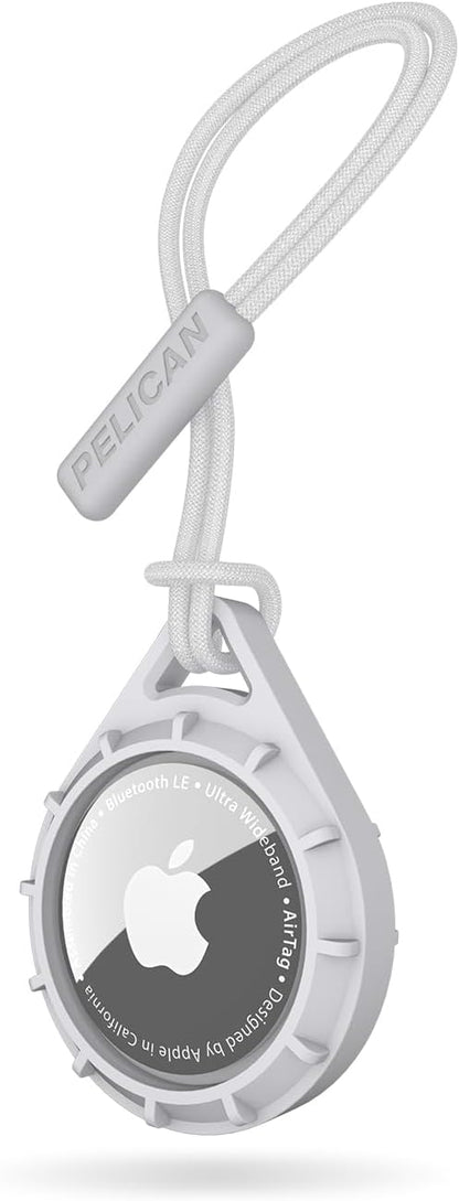Pelican Protector AirTag Holder - AirTag Keychain w/ Rugged Strap Loop [Impact Resistant] [Travel Essentials] - Protective Apple AirTag Case for Dog Collar, Backpack, Keys, Luggage - Fog