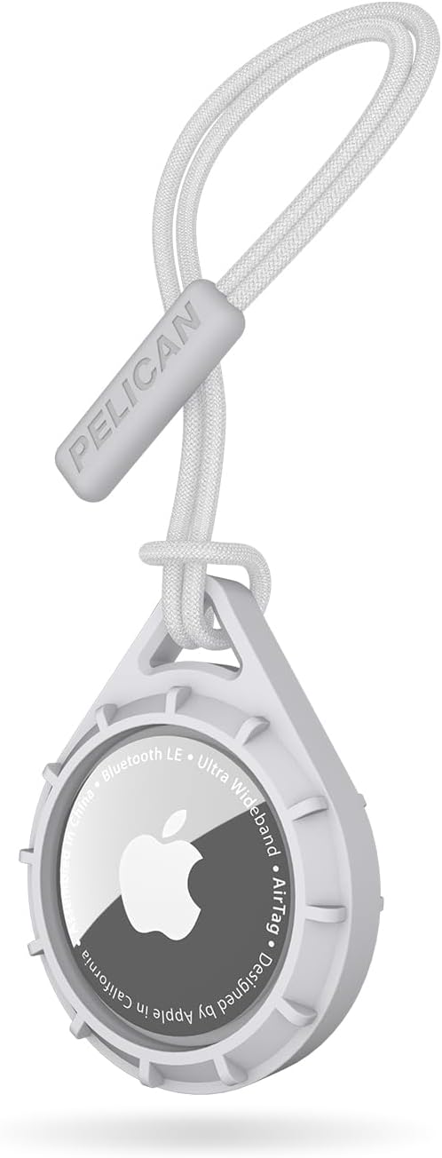Pelican Protector AirTag Holder - AirTag Keychain w/ Rugged Strap Loop [Impact Resistant] [Travel Essentials] - Protective Apple AirTag Case for Dog Collar, Backpack, Keys, Luggage - Fog