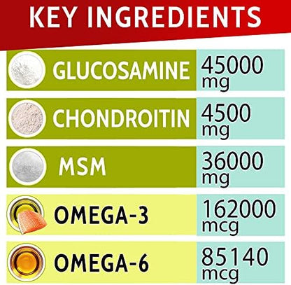 Glucosamine Dog Treats for Picky Eaters - Joint Supplement w/Chondroitin, MSM, Omega-3 - Joint Pain Relief - Advanced Formula - Chicken Flavor - 180 Ct - Made in USA