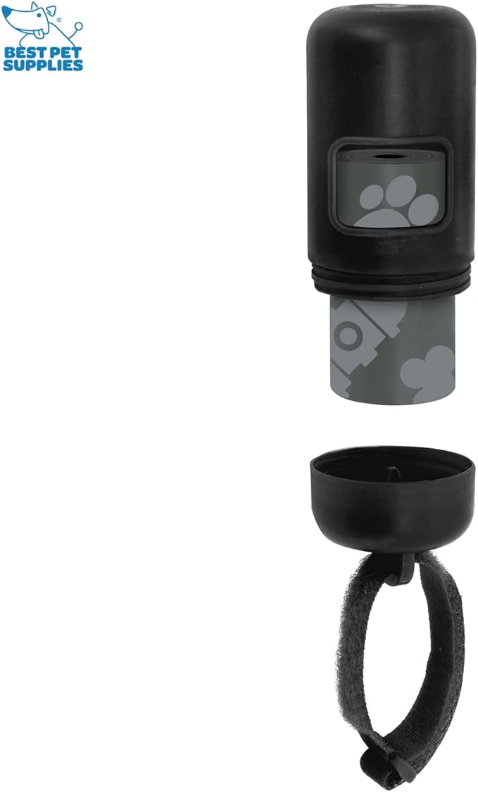 Best Pet Supplies Dog Poop Bag Holder Leash Attachment with 30 Bags, Reusable Dispenser for Travel, Walking, Park, and Outdoor Use, Durable with Clip-On - Black, Pack of 2