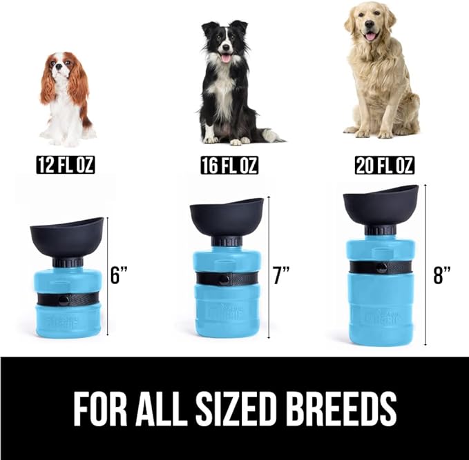 Gorilla Grip No Spill Portable Dog Water Bottle with Built in Bowl, Food Grade Silicone Leak Proof Pets Travel Drink Dispenser, Puppy Walk Training, Pet Hiking Essentials, Trip Accessories, Blue