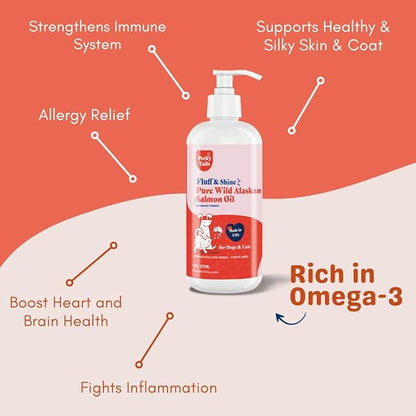 Pure Wild Alaskan Salmon Oil for Dogs and Cats - 8oz, Premium Omega 3 Supplement Fish Oil, Dog Vitamins and Supplements for Skin and Coat, Joint Support, Immune Support and Allergy Relief