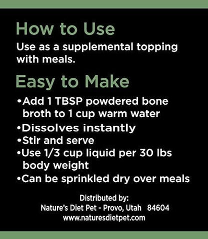 Nature's Diet Pet Original Bone Broth Protein Powder with Functional Benefits for Hip and Joint, Digestion, Skin and Coat (Hip & Joint, 6 oz = 60 servings)