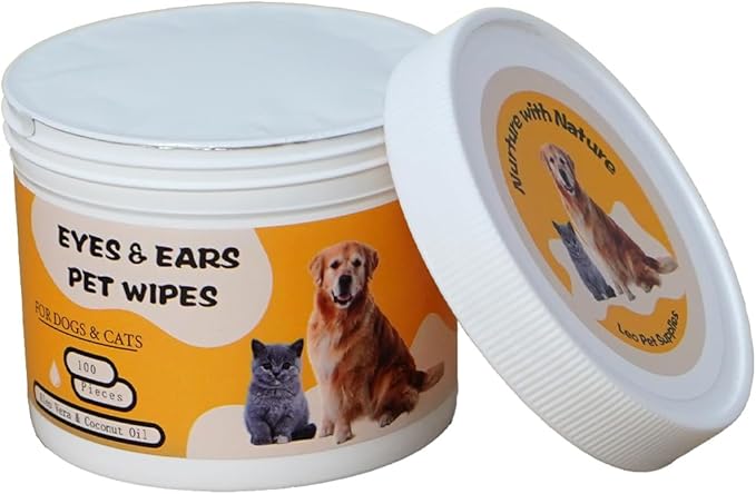 Eyes & Ears Pet Wipes (100count) - Cleanser for Pets with Aloe Essence and Coconut Oil - Specially formulated, Non-irritating, Safe for everyday use and effective for all breeds