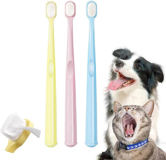 Small Dog Toothbrush, Extra Soft Cat Toothbrush Dental, Easy Teeth Cleaning Head, Pet Deep Clean Dense Brush, Safe and Effective Oral Care, Brush Away Bad Breath, Easy to Handle, 3 Pack