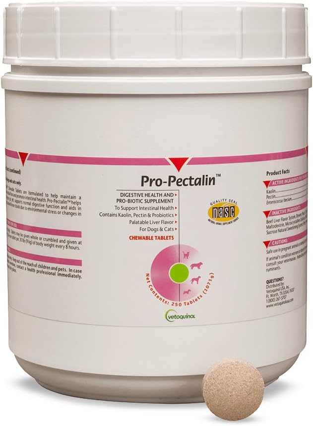 Vetoquinol Pro-Pectalin Chewable Tablets for Dogs & Cats – 250ct, Beef Liver Flavor – Helps Reduce Occasional Loose Stool & Diarrhea, Balance Gut pH, Support Normal Digestion & Intestinal Flora