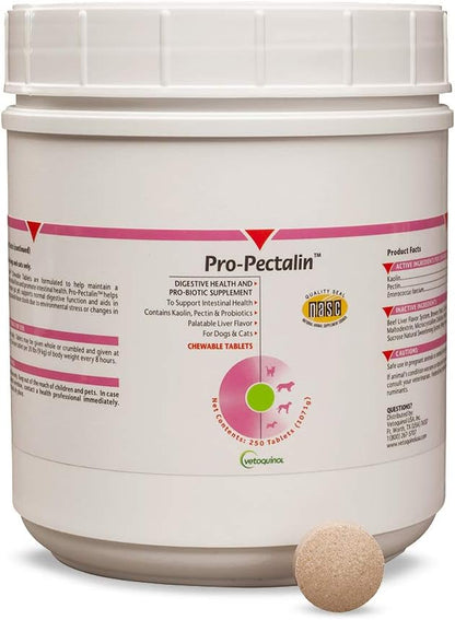 Vetoquinol Pro-Pectalin Chewable Tablets for Dogs & Cats – 250ct, Beef Liver Flavor – Helps Reduce Occasional Loose Stool & Diarrhea, Balance Gut pH, Support Normal Digestion & Intestinal Flora