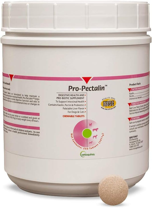 Vetoquinol Pro-Pectalin Chewable Tablets for Dogs & Cats – 250ct, Beef Liver Flavor – Helps Reduce Occasional Loose Stool & Diarrhea, Balance Gut pH, Support Normal Digestion & Intestinal Flora